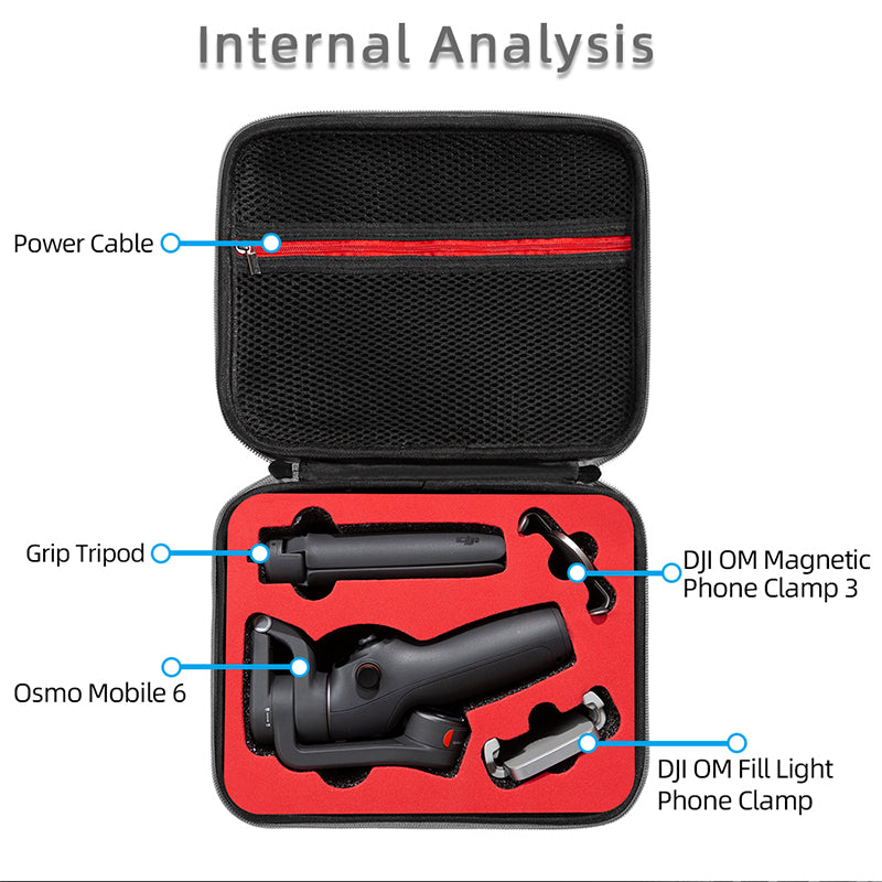 Portable Storage Bag for DJI OM 6, Handheld Gimbal Accessories Handbag Shockproof Carrying Case - Black / Red Liner