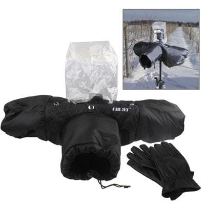 Multi-Purpose Camera Cold-Resistant Covers with Leather Cold-Resistant Gloves (Black)