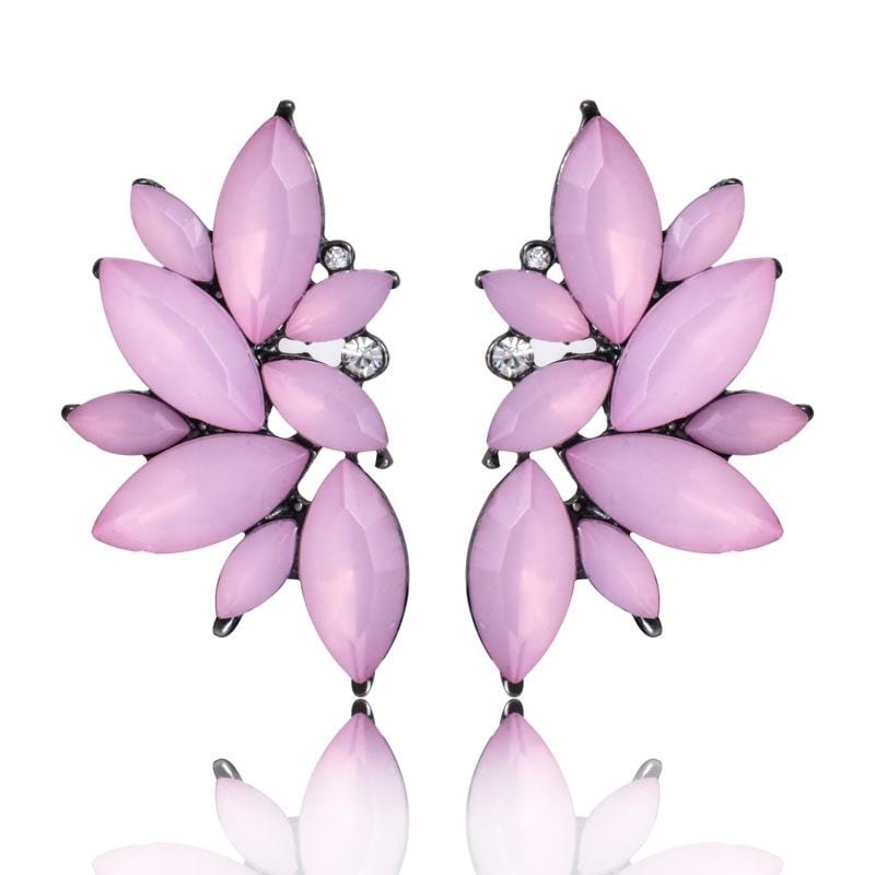Fashion Wings Earrings Rhinestone RED / Pink Glass Black Resin Sweet Metal Leaf Ear Earrings For Girl (Red)