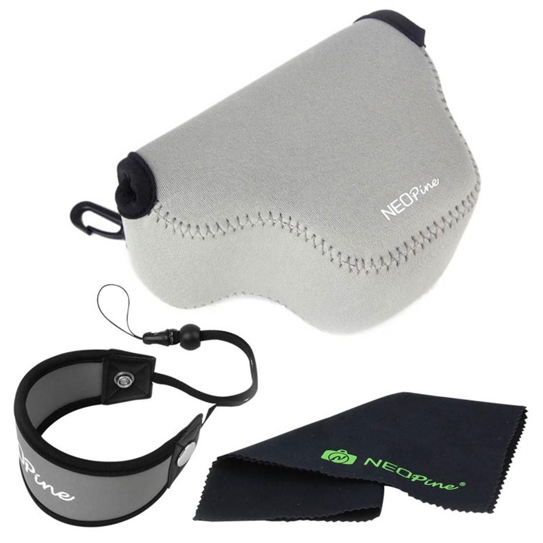NEOpine Neoprene Soft Triangle Camera Bag + Hand Strap + Cleaning Cloth Set for Samsung NX3000 Camera 20-50mm Lens (Grey)