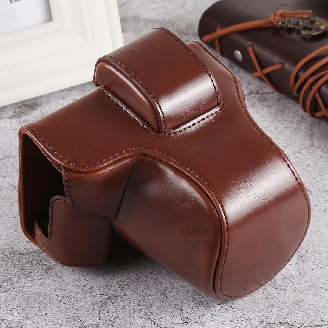 Oil Skin PU Leather Camera Full Body Case Bag with Strap for Olympus EM10 III (Coffee)