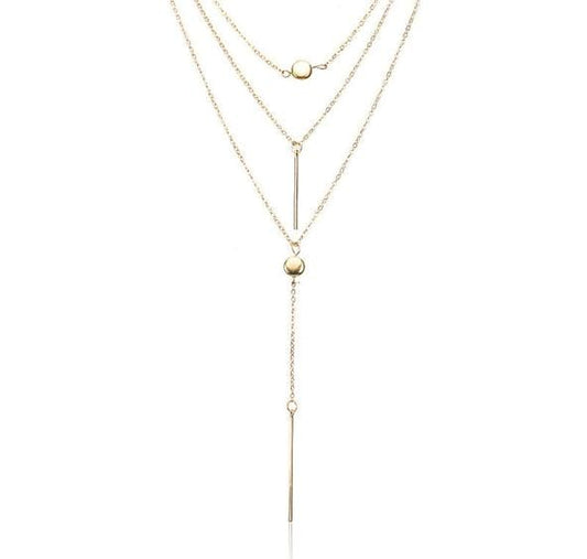 Women Fashion Collarbone Chain Short Necklace Pendant Sweater Chain Crystal Dot Multi-Layer Necklace (Gold)