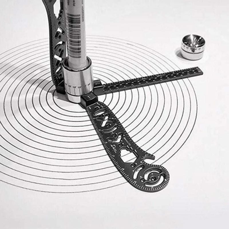 Multi-functional Drawing Ruler Creative Drawing Tool Magnetic Compass Ruler (Black)