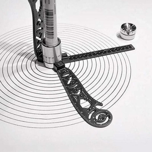 Multi-functional Drawing Ruler Creative Drawing Tool Magnetic Compass Ruler (Black)