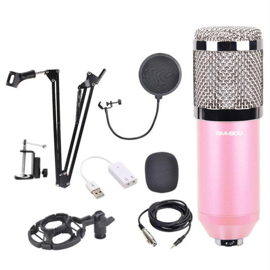 Condenser Microphone Audio Professional Kit Studio Recording Set with Stand - Pink