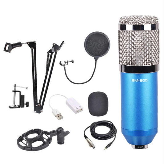 Condenser Microphone Audio Professional Kit Studio Recording Set with Stand - Blue