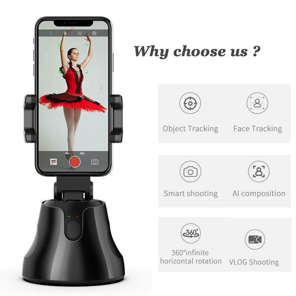 YT360 Smart Shooting Camera Phone Holder Stick Auto Face Tracking Intelligent Gimbal - Black