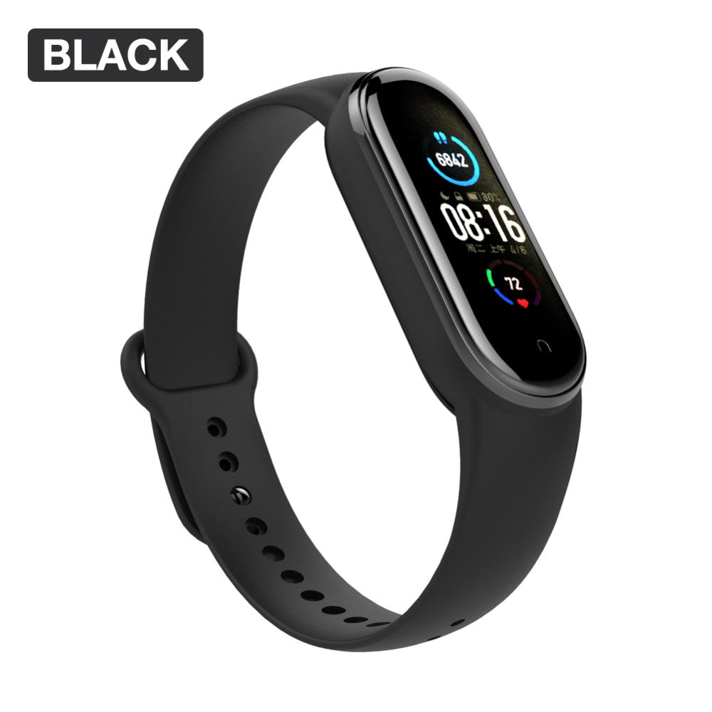Uniqkart for Xiaomi Mi Band 5/6/7 Silicone Smart Watch Band Solid Color Replacement Wrist Strap - Black