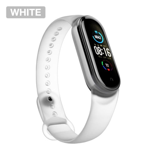 Uniqkart for Xiaomi Mi Band 5/6/7 Silicone Smart Watch Band Solid Color Replacement Wrist Strap - White