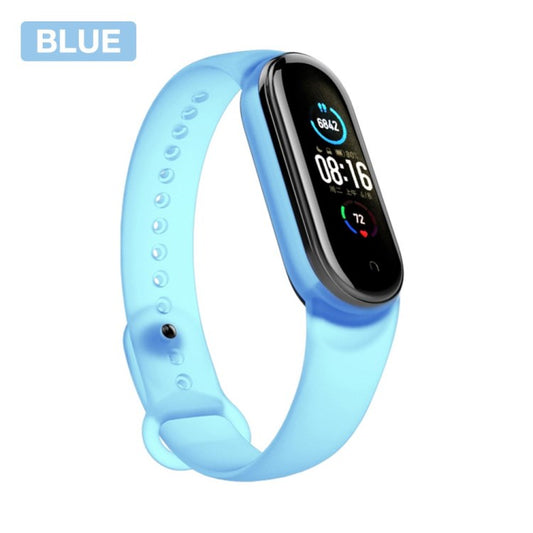 Uniqkart for Xiaomi Mi Band 5/6/7 Silicone Smart Watch Band Solid Color Replacement Wrist Strap - Blue