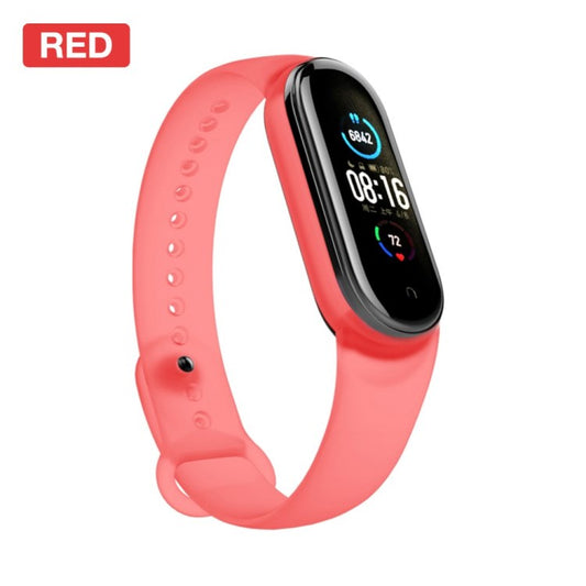 Uniqkart for Xiaomi Mi Band 5/6/7 Silicone Smart Watch Band Solid Color Replacement Wrist Strap - Red