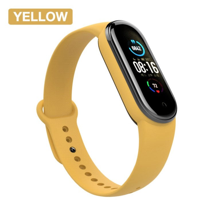Uniqkart for Xiaomi Mi Band 5/6/7 Silicone Smart Watch Band Solid Color Replacement Wrist Strap - Yellow
