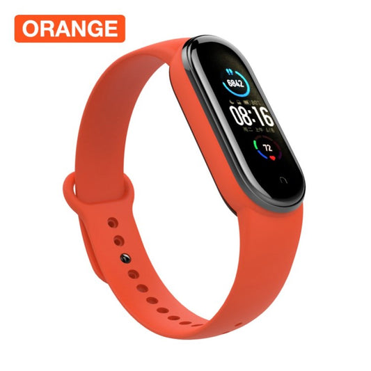 Uniqkart for Xiaomi Mi Band 5/6/7 Silicone Smart Watch Band Solid Color Replacement Wrist Strap - Orange