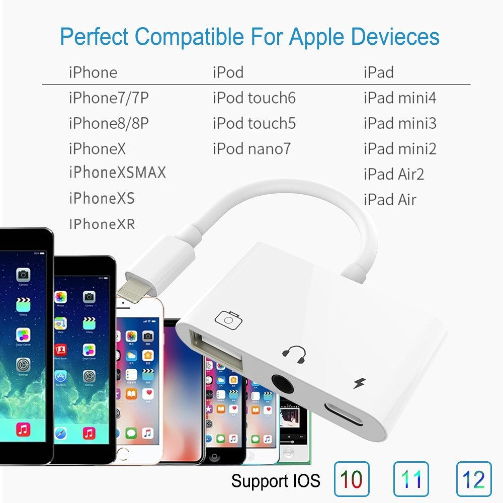 3-In-1 Adapter For Lightning To Audio USB 3.0/2.0 Digital Camera Reader OTG Adapter With Charging Interface
