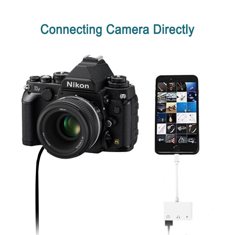 3-In-1 Adapter For Lightning To Audio USB 3.0/2.0 Digital Camera Reader OTG Adapter With Charging Interface