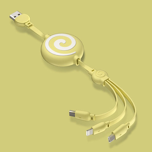 Lollipop Telescopic 3 in 1 Data Charging Cable Lead for Apple / Micro-USB / Type-C - Yellow