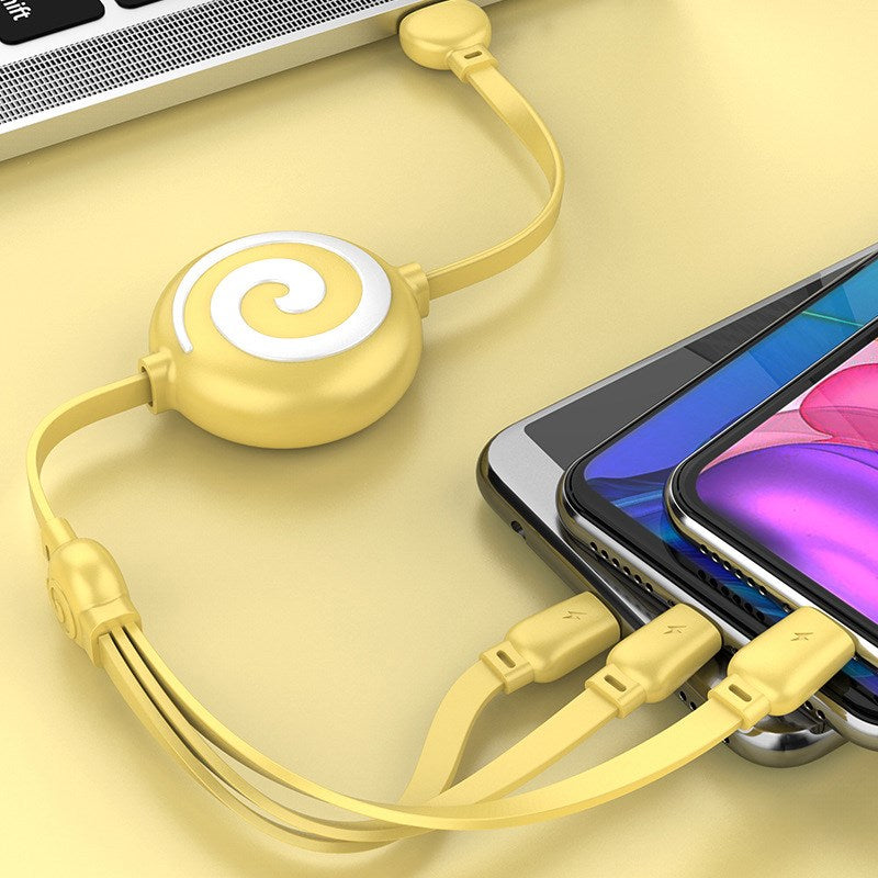 Lollipop Telescopic 3 in 1 Data Charging Cable Lead for Apple / Micro-USB / Type-C - Yellow