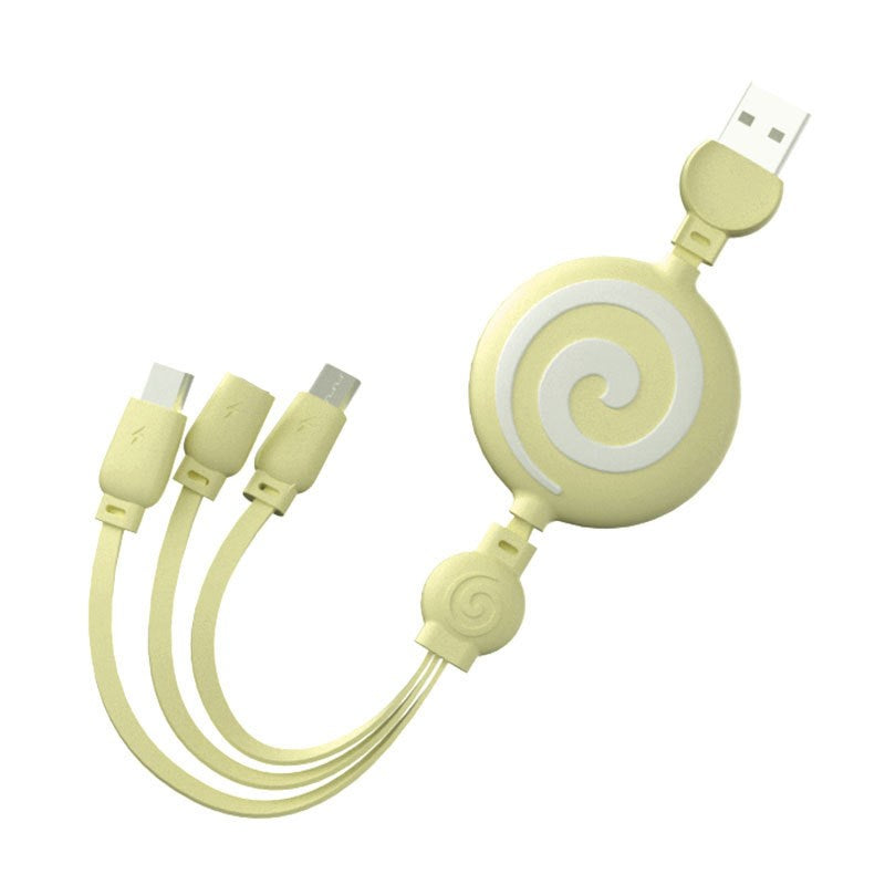 Lollipop Telescopic 3 in 1 Data Charging Cable Lead for Apple / Micro-USB / Type-C - Yellow