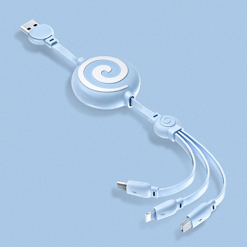 Lollipop Telescopic 3 in 1 Data Charging Cable Lead for Apple / Micro-USB / Type-C - Blue