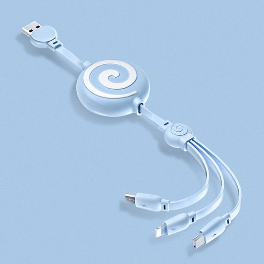 Lollipop Telescopic 3 in 1 Data Charging Cable Lead for Apple / Micro-USB / Type-C - Blue
