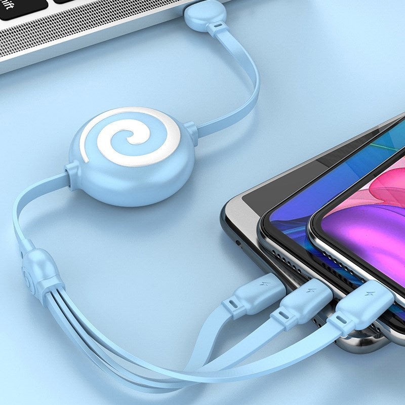 Lollipop Telescopic 3 in 1 Data Charging Cable Lead for Apple / Micro-USB / Type-C - Blue