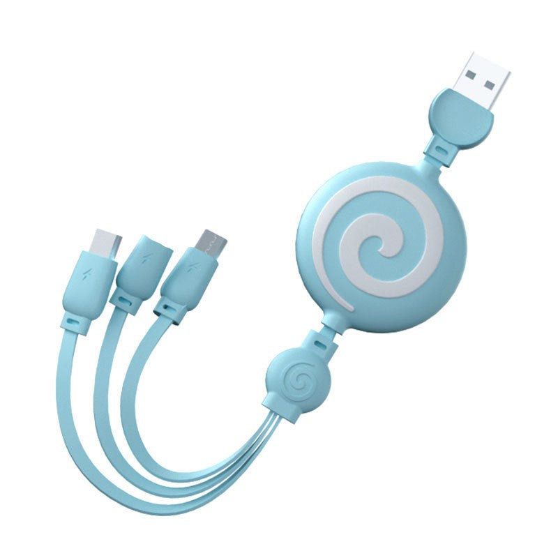 Lollipop Telescopic 3 in 1 Data Charging Cable Lead for Apple / Micro-USB / Type-C - Blue
