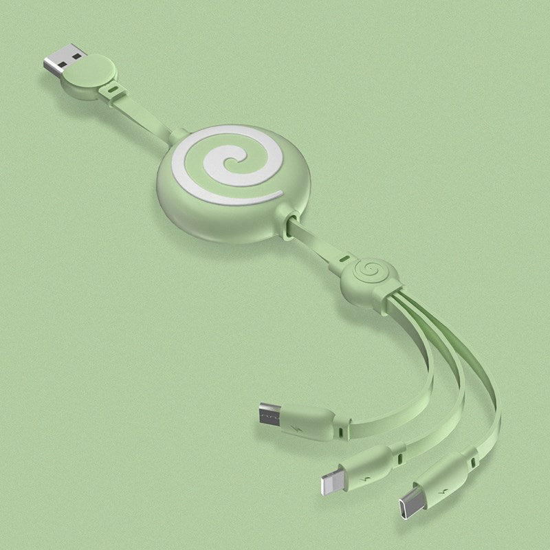 Lollipop Telescopic 3 in 1 Data Charging Cable Lead for Apple / Micro-USB / Type-C - Green