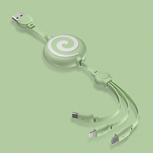 Lollipop Telescopic 3 in 1 Data Charging Cable Lead for Apple / Micro-USB / Type-C - Green