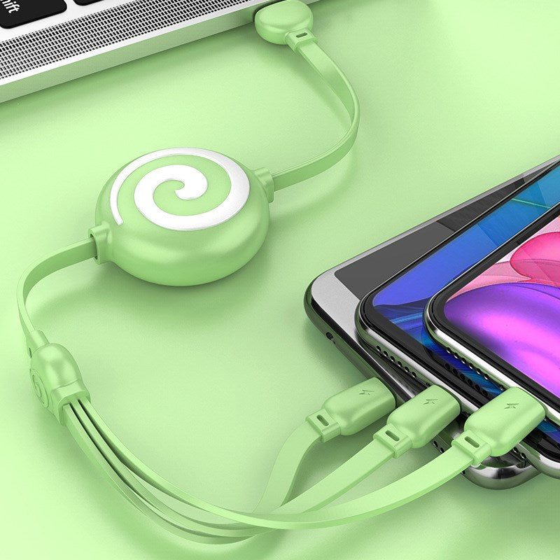 Lollipop Telescopic 3 in 1 Data Charging Cable Lead for Apple / Micro-USB / Type-C - Green