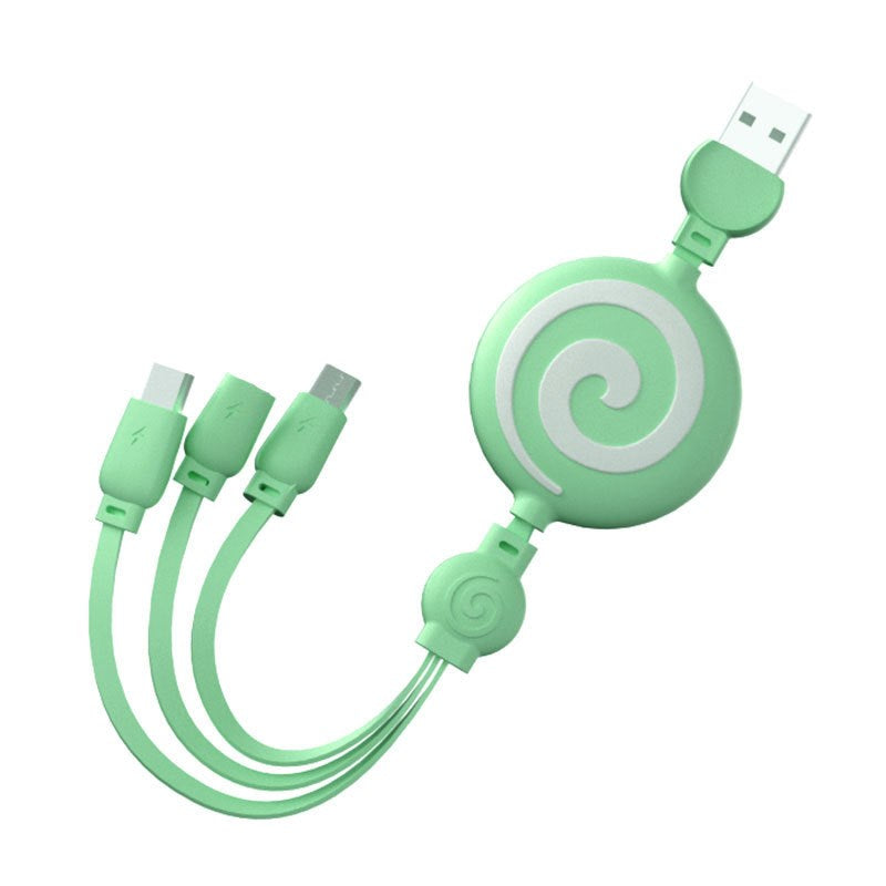 Lollipop Telescopic 3 in 1 Data Charging Cable Lead for Apple / Micro-USB / Type-C - Green