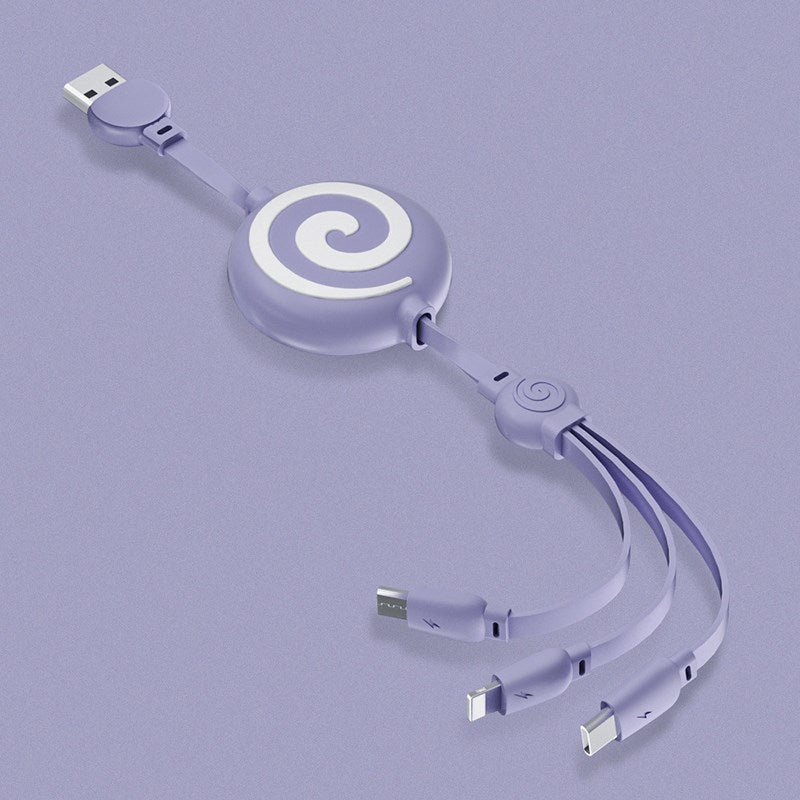 Lollipop Telescopic 3 in 1 Data Charging Cable Lead for Apple / Micro-USB / Type-C - Purple