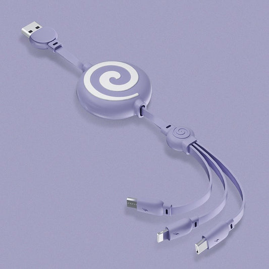 Lollipop Telescopic 3 in 1 Data Charging Cable Lead for Apple / Micro-USB / Type-C - Purple