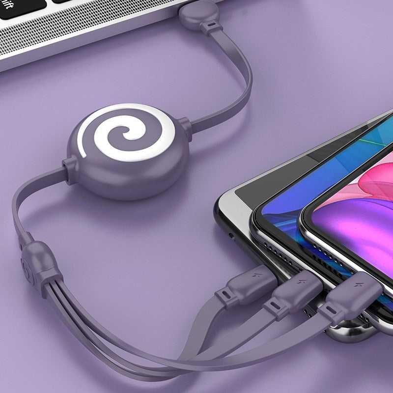 Lollipop Telescopic 3 in 1 Data Charging Cable Lead for Apple / Micro-USB / Type-C - Purple