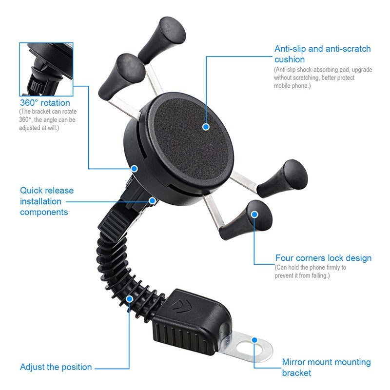 Motorcycle Phone Holder Support Bike Handlebar Stand Mobile Mount