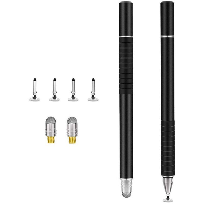 For Mobile Phones Laptop iPad Tablets 1 Set Metal Capacitive Touch Pen Stylus with Replaceable Pen Tips - Black