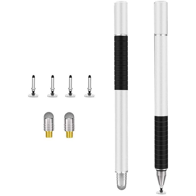 For Mobile Phones Laptop iPad Tablets 1 Set Metal Capacitive Touch Pen Stylus with Replaceable Pen Tips - Silver