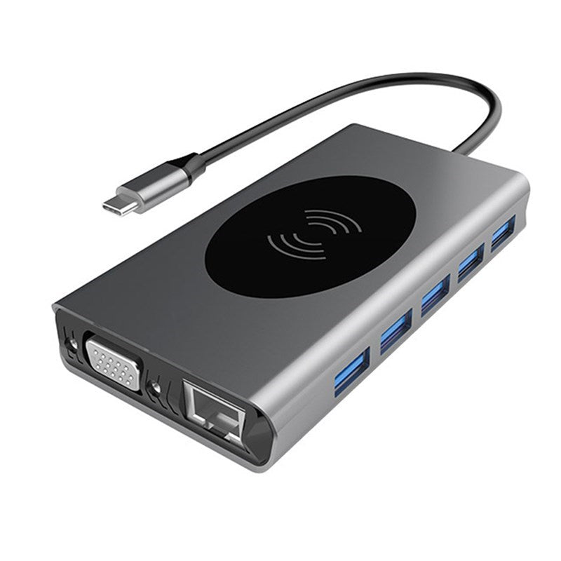 14-in-1 USB-C Hub Type - C RJ45+PD SD/TF Card Reader HDMI Laptop Docking Station + 10W Wireless Charger