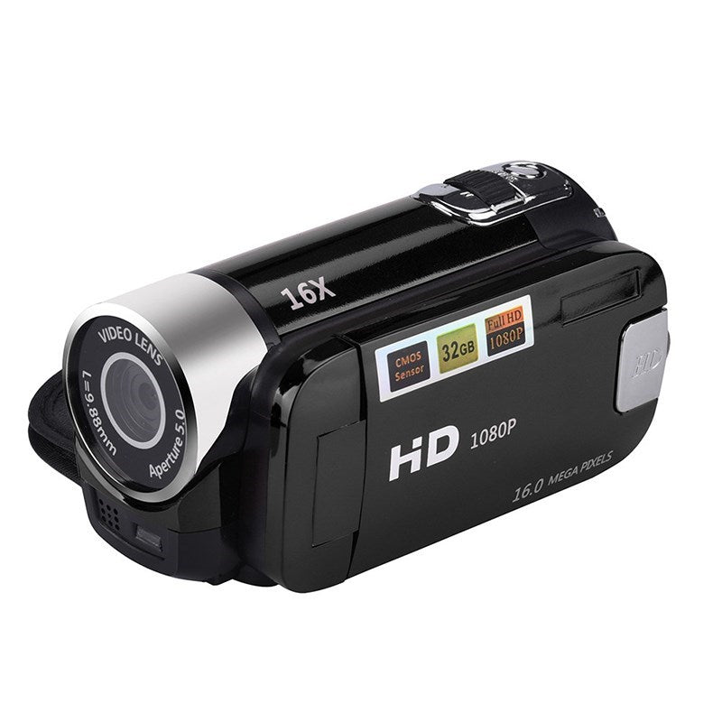 16MP HD 1080P Digital Camera Video Recorder Clear Night Vision Anti-shake Timed Selfie Camcorder - Black/EU Plug
