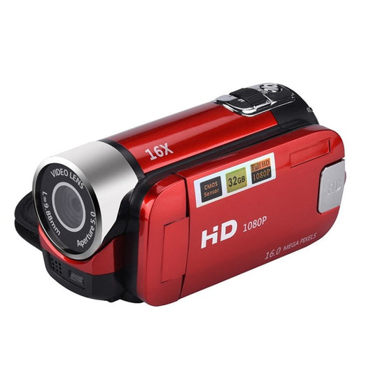 16MP HD 1080P Digital Camera Video Recorder Clear Night Vision Anti-shake Timed Selfie Camcorder - Red/EU Plug