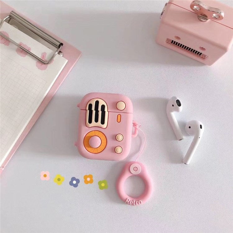 Uniqkart for Apple Airpods 1/2 Silicone Case Retro Radio Wireless Earphones Protector - Pink