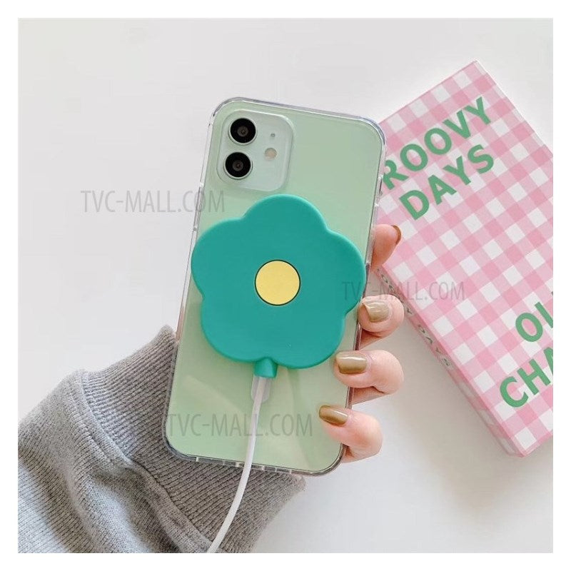 Uniqkart for iPhone 12 Magsafe Charger Case Flower Pattern Wireless Charger Cover - Green