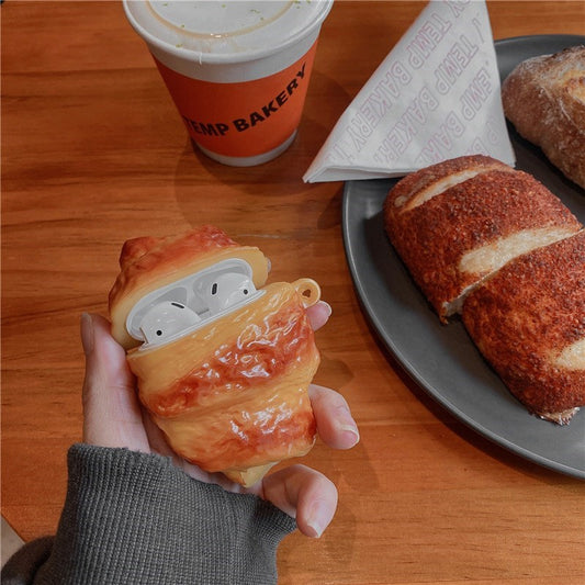 Uniqkart for Airpods 1/2 Case Protector Croissant Pastry Silicone Bluetooth Earphone Cover - As Shown