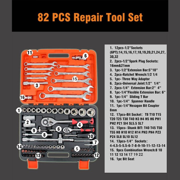 82Pcs Car Repair Tool Box Set Torx Wrench Tool Box Set Wrench Tools Kits