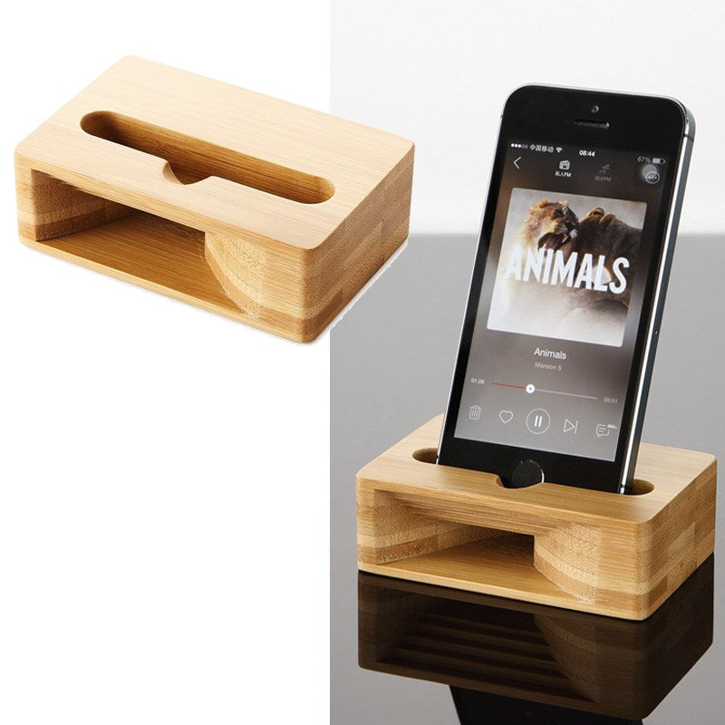 Carbonized Bamboo Cell Phone Stand Amplifier Desktop Mobile Phone Holder