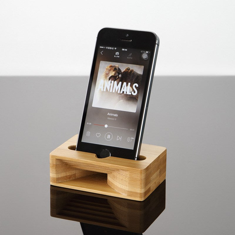 Carbonized Bamboo Cell Phone Stand Amplifier Desktop Mobile Phone Holder