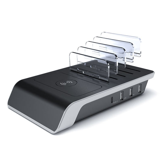 3 in 1 Type-C Charging Station 3 USB Port Phone Charger Wireless Charging Docking Stand - Black/EU Plug