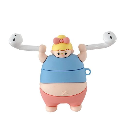 Uniqkart for Apple AirPods 1/2/Pro Earphone Case Weightlifting Fat Man Bluetooth Headphones Cover - Blue/Uniqkart for AirPods 1/2