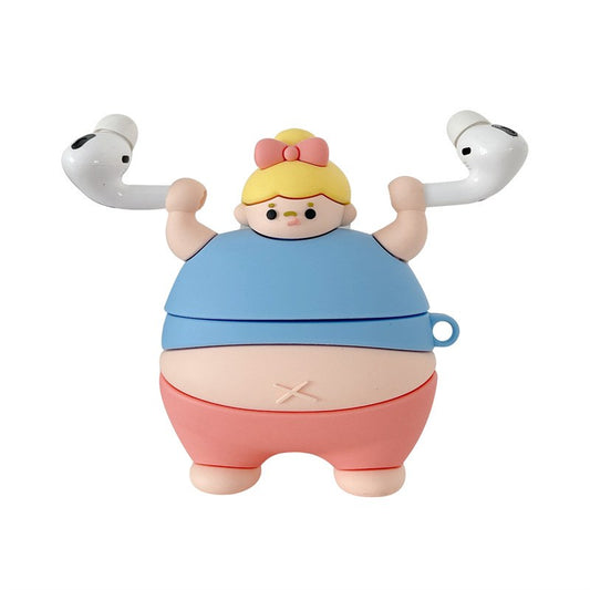 Uniqkart for Apple AirPods 1/2/Pro Earphone Case Weightlifting Fat Man Bluetooth Headphones Cover - Blue/Uniqkart for AirPods Pro