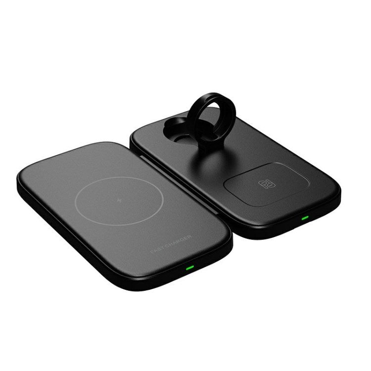 W66 3 in 1 Wireless Phone Charger 15W Fast Charging Stand Station for iPhone Airpods Apple Watch - Black