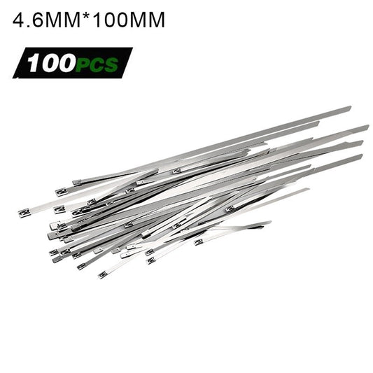 100Pcs Stainless Steel Suspender Lock Cable Self Locking Zipper Loop - 4.6x100mm